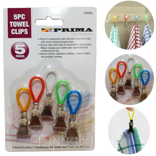 Tea towel hanging - clips, metal